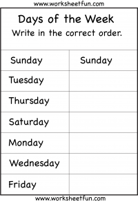 days of the week worksheet