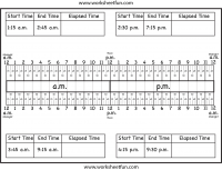 Calculate Elapsed Time – 5 worksheets - 15, 30, 45, 60 minutes - quarter hours