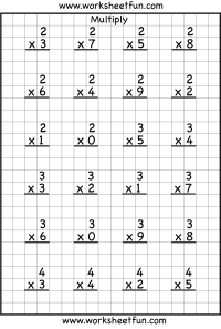 Single Digit Multiplication - Eight Worksheets