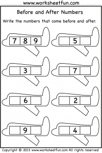 Before and After Numbers – 4 Worksheets