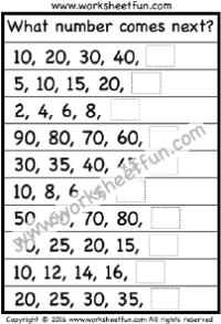 Number Patterns - Number Series - What number comes next? - 1 Worksheet