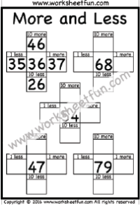 10 More 10 Less & 1 More 1 Less - Four Worksheets
