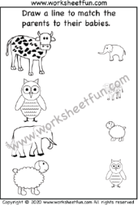 Animals Moms and Babies Matching - One Worksheet